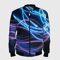Бомбер мужской Неоновая абстракция на темном, цвет: 3D-черный