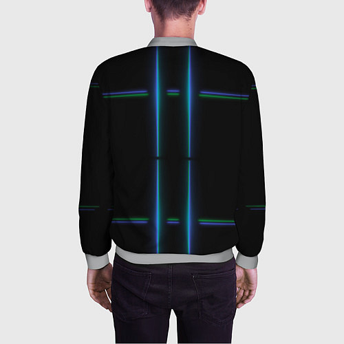 Мужской бомбер Color black green blue lines / 3D-Меланж – фото 4