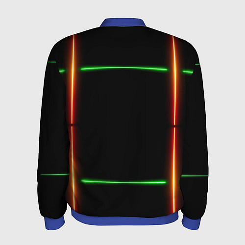 Мужской бомбер Color black green orange lines / 3D-Синий – фото 2