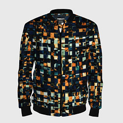 Мужской бомбер Тёмный синий с оранжевым кубики абстракция