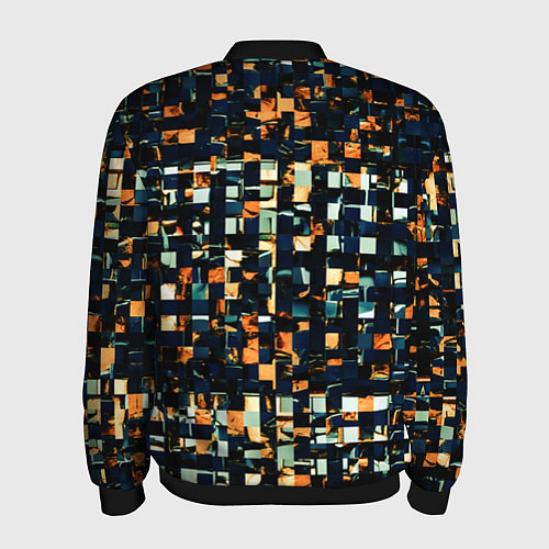 Мужской бомбер Тёмный синий с оранжевым кубики абстракция / 3D-Черный – фото 2