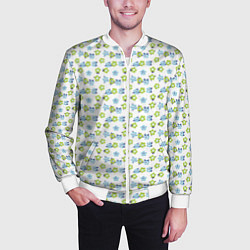 Бомбер мужской Мелкие синие цветы ретро на белом фоне, цвет: 3D-белый — фото 2