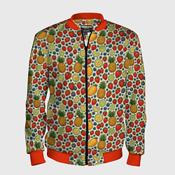 Бомбер мужской Фрукты и ягоды в паттерне, цвет: 3D-красный