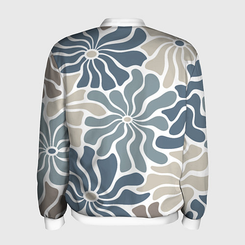 Мужской бомбер Цветы blue and beige pattern / 3D-Белый – фото 2
