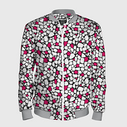 Мужской бомбер Мелкий красно белый мозаичный узор на черном