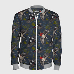 Бомбер мужской Дятлы и цветы, цвет: 3D-меланж