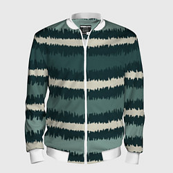 Бомбер мужской Полосы зигзагообразные зеленые, цвет: 3D-белый