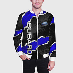 Бомбер мужской Subaru - синий разрыв, цвет: 3D-белый — фото 2