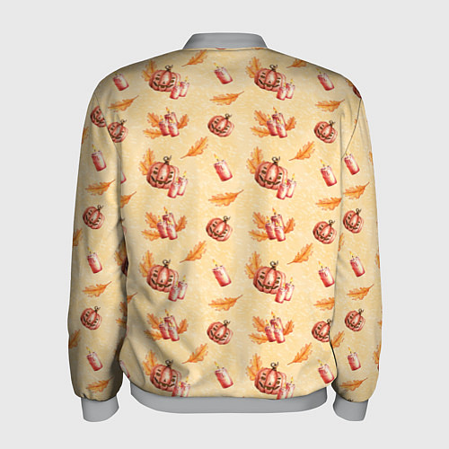 Мужской бомбер Хеллоуин с тыквой и листьями / 3D-Меланж – фото 2