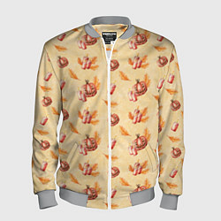 Бомбер мужской Хеллоуин с тыквой и листьями, цвет: 3D-меланж