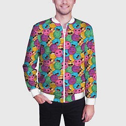Бомбер мужской Смайлики - паттерн, цвет: 3D-белый — фото 2