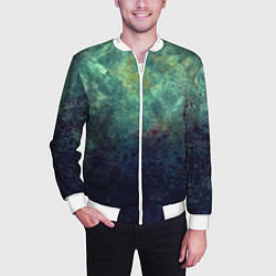 Бомбер мужской Абстракция - dark purple splashes on emerald color, цвет: 3D-белый — фото 2