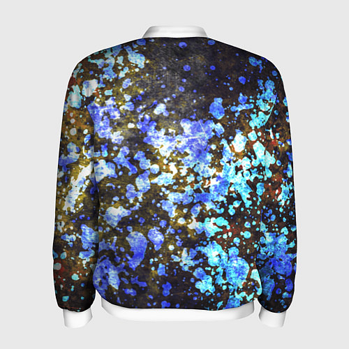 Мужской бомбер Абстракция - blue and white spots on a dark backgr / 3D-Белый – фото 2