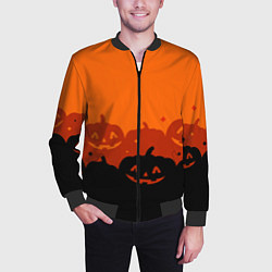 Бомбер мужской Хэллоуин счастливые тыквы, цвет: 3D-черный — фото 2