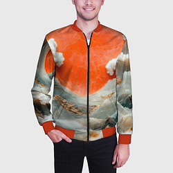 Бомбер мужской Японский пейзаж абстракция, цвет: 3D-красный — фото 2