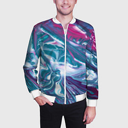 Бомбер мужской Абстракция бело сине красный мрамор, цвет: 3D-белый — фото 2