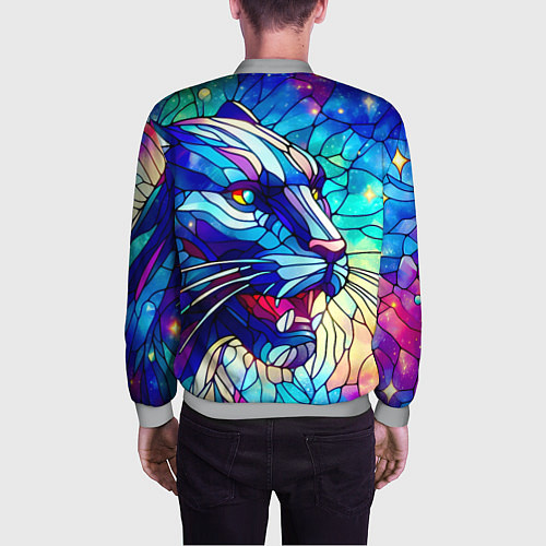 Мужской бомбер Морда пантеры - витраж / 3D-Меланж – фото 4