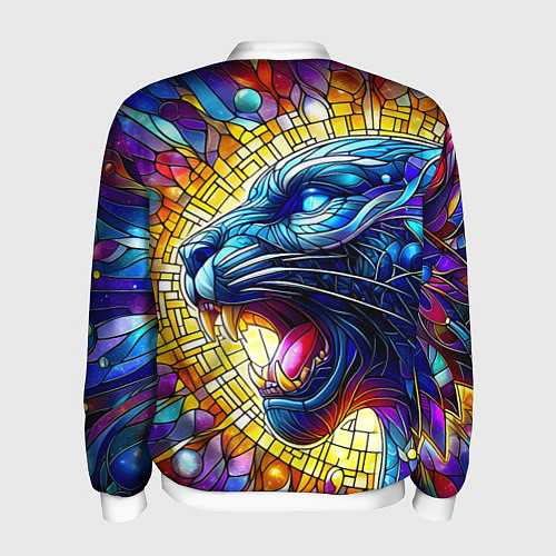 Мужской бомбер Боевой оскал пантеры - витраж / 3D-Белый – фото 2