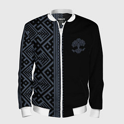 Бомбер мужской Славянские узоры и древо жизни, цвет: 3D-белый