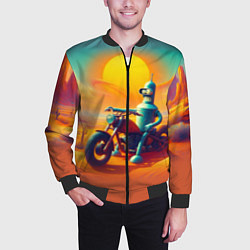 Бомбер мужской Робот Бендер на мотоцикле в пустыне, цвет: 3D-черный — фото 2