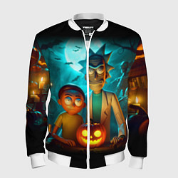 Бомбер мужской Morty and Rick with pumpkin - neon halloween, цвет: 3D-белый