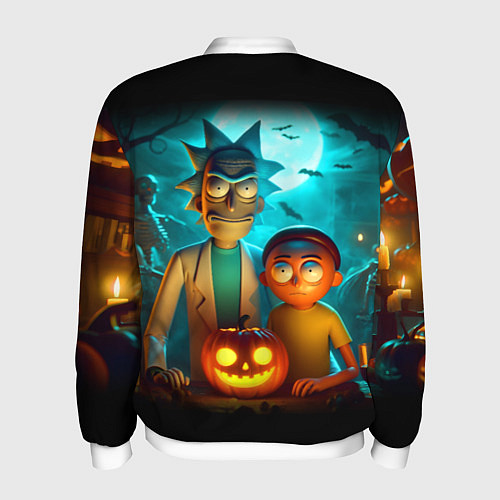 Мужской бомбер Morty and Rick with pumpkin - neon halloween / 3D-Белый – фото 2