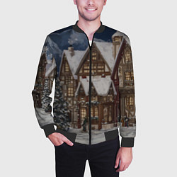 Бомбер мужской Новогодние дома, цвет: 3D-черный — фото 2
