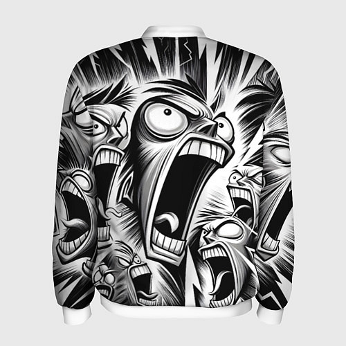 Мужской бомбер Орущие рожицы и чёрные молнии - нейроарт / 3D-Белый – фото 2