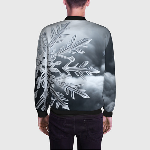 Мужской бомбер Снежинка на черно белое / 3D-Черный – фото 4
