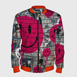 Бомбер мужской Розовые смайлы граффити, цвет: 3D-красный