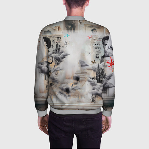 Мужской бомбер Кошка Корниш-рекс - ретро граффити / 3D-Меланж – фото 4