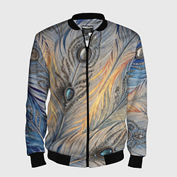 Мужской бомбер Синие перья с самоцветами
