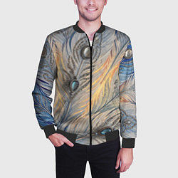 Бомбер мужской Синие перья с самоцветами, цвет: 3D-черный — фото 2