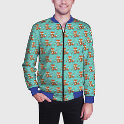 Бомбер мужской Лисица среди листьев и цветов паттерн, цвет: 3D-синий — фото 2