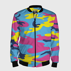 Бомбер мужской Камуфляж: голубой/розовый/желтый, цвет: 3D-черный
