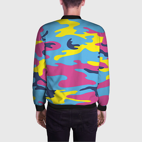 Мужской бомбер Камуфляж: голубой/розовый/желтый / 3D-Черный – фото 4