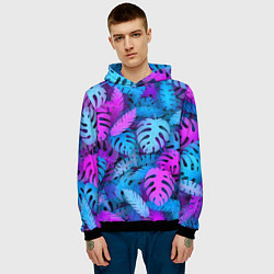 Толстовка-худи мужская Сине-розовые тропики, цвет: 3D-черный — фото 2