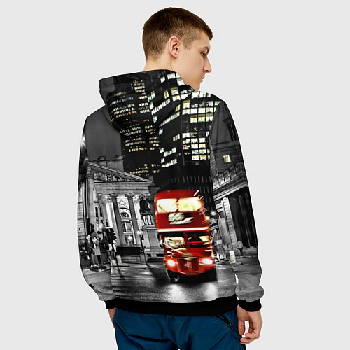 Мужская толстовка Лондон - ночной автобус / 3D-Черный – фото 4