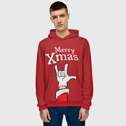 Толстовка-худи мужская Merry Xmas - Santas hand, цвет: 3D-красный — фото 2