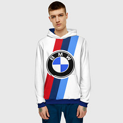 Толстовка-худи мужская BMW M: White Sport, цвет: 3D-синий — фото 2