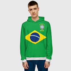 Толстовка-худи мужская Сборная Бразилии: зеленая цвета 3D-белый — фото 2