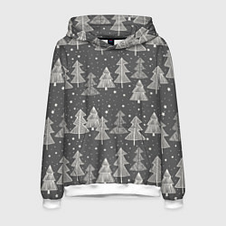 Толстовка-худи мужская Grey Christmas Trees, цвет: 3D-белый