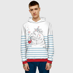 Толстовка-худи мужская Белый бегемот моряк, цвет: 3D-красный — фото 2
