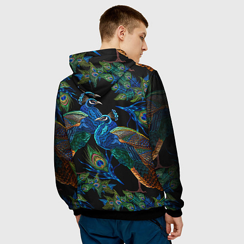 Мужская толстовка Павлины - вышивка гладью / 3D-Черный – фото 4