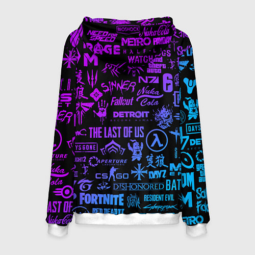 Мужская толстовка Неоновые лого игр / 3D-Белый – фото 2