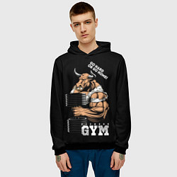 Толстовка-худи мужская Go heavy or go home - bull, цвет: 3D-черный — фото 2