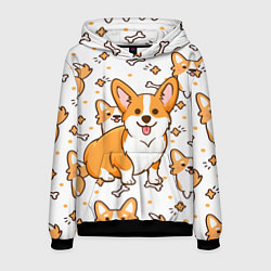 Толстовка-худи мужская Корги, цвет: 3D-черный