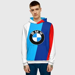 Толстовка-худи мужская BMW, цвет: 3D-белый — фото 2