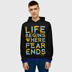 Толстовка-худи мужская Life Begins Where Fear Ends, цвет: 3D-синий — фото 2