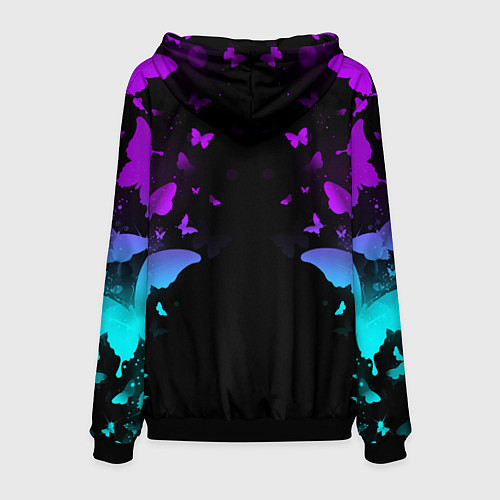 Мужская толстовка Бабочки в неоне / 3D-Черный – фото 2
